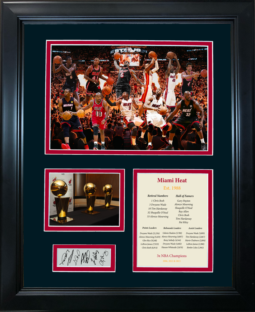 Framed Miami Heat All-Time Greats Facsimile Laser Engraved Signature Auto 11"x14" Basketball Photo Sig Collage (ONLINE ORDER ONLY)