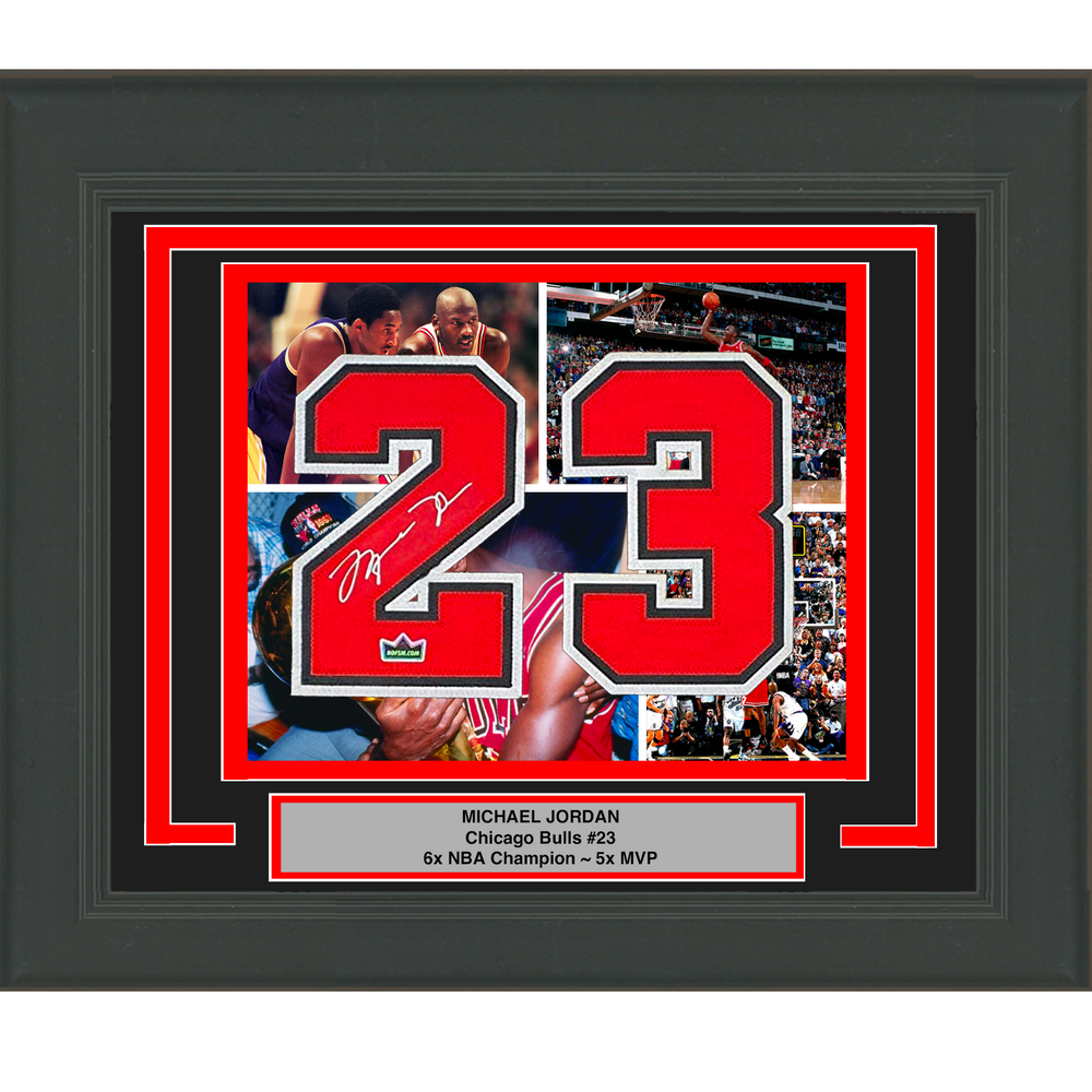 Framed Michael Jordan Facsimile Autographed Jersey Number 20x24 Chicago Bulls Reprint Laser Auto Basketball Photo (ONLINE ORDER ONLY)