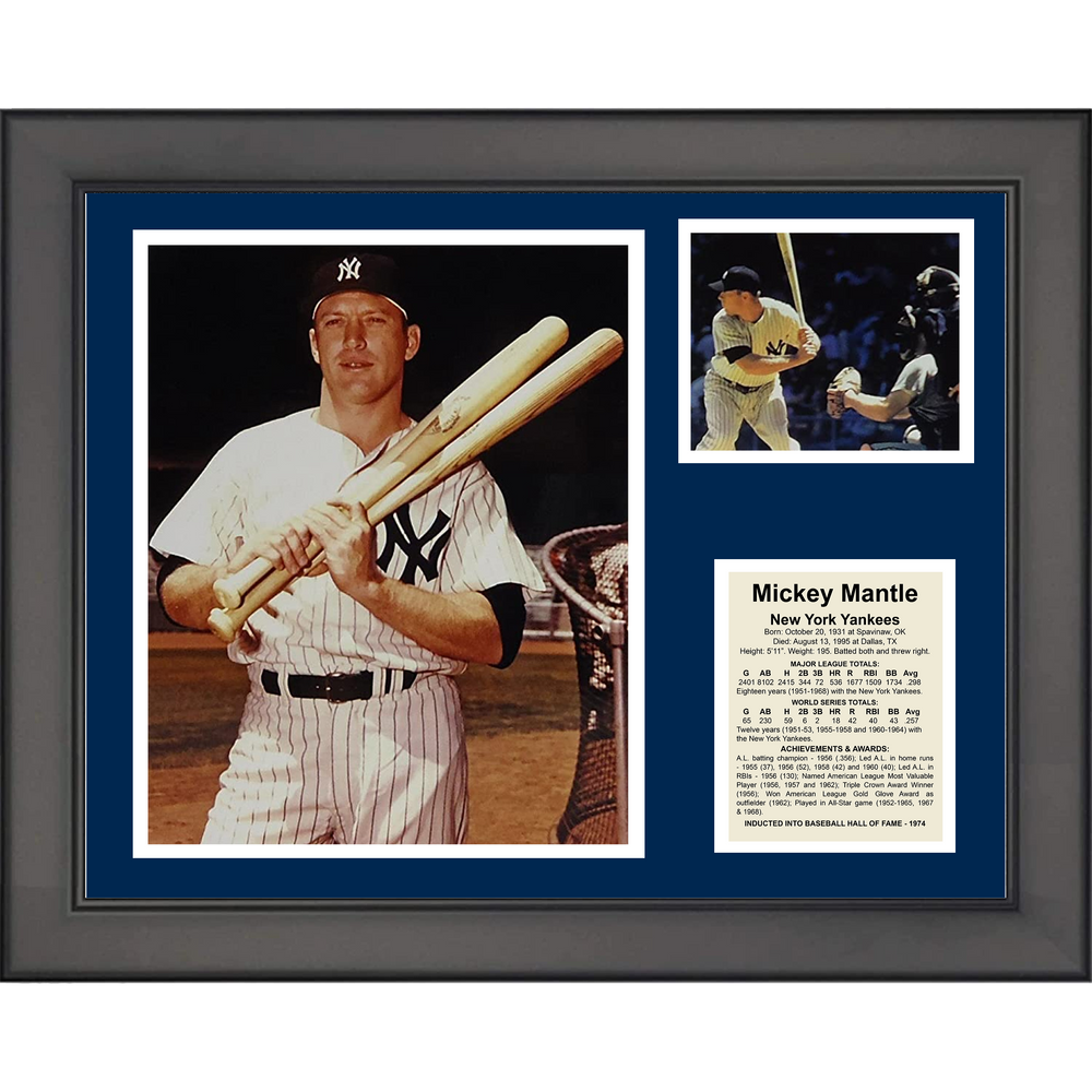 Framed Mickey Mantle Hall of Fame New York Yankees Baseball 11"x14" Three Photo Collage #2 (ONLINE ORDER ONLY)
