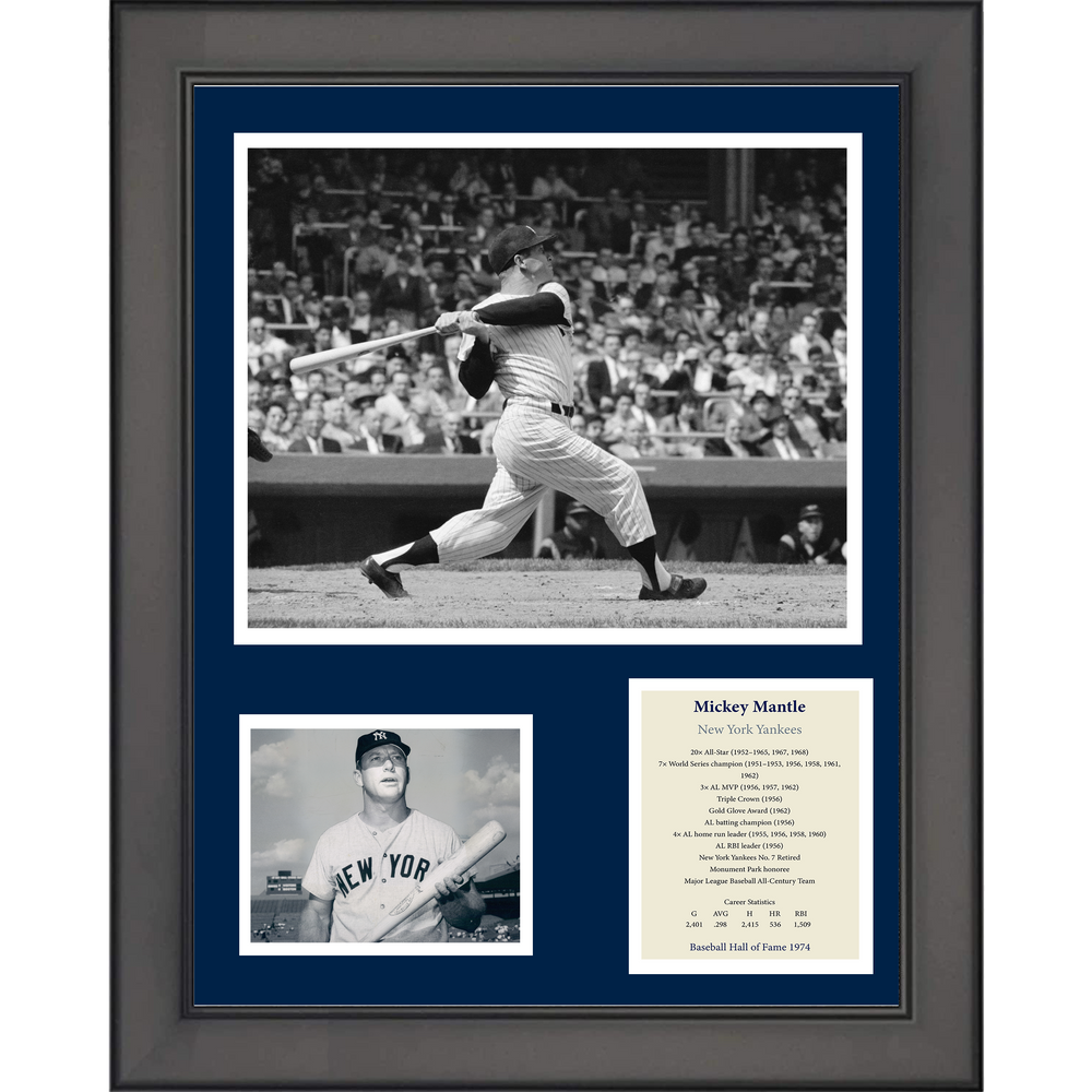 Framed Mickey Mantle Hall of Fame Baseball 11"x14" Three Photo Collage (ONLINE ORDER ONLY)