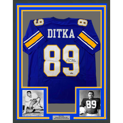 Framed Facsimile Autographed Mike Ditka 35x39 Pittsburgh Blue Reprint Laser Auto College Football Jersey (ONLINE ORDER ONLY)