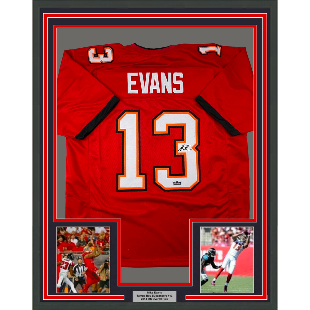 Framed Facsimile Autographed Mike Evans 35x39 Tampa Bay Red Reprint Laser Auto Football Jersey (ONLINE ORDER ONLY)