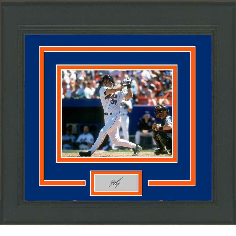 Framed Mike Piazza Facsimile Laser Engraved Signature Auto New York Mets 11x14 Baseball Photo (ONLINE ORDER ONLY)