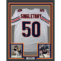 Framed Facsimile Autographed Mike Singletary 35x39 Chicago White Reprint Laser Auto Football Jersey Size Men's XL (ONLINE ORDER ONLY)