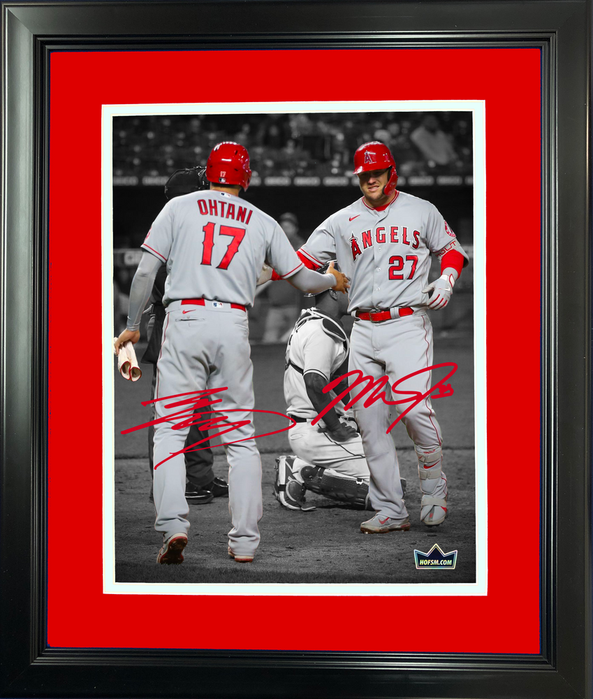 Framed Shohei Ohtani Mike Trout Dual Los Angeles Angels Facsimile Laser Engraved Signature Auto 11"x14"Baseball Photo HOFSM Holo (ONLINE ORDER ONLY)