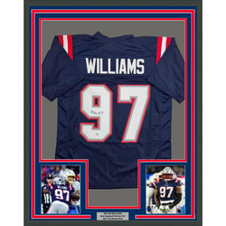 Framed Autographed/Signed Milton Williams 35x39 New England Blue Football Jersey Beckett BAS COA