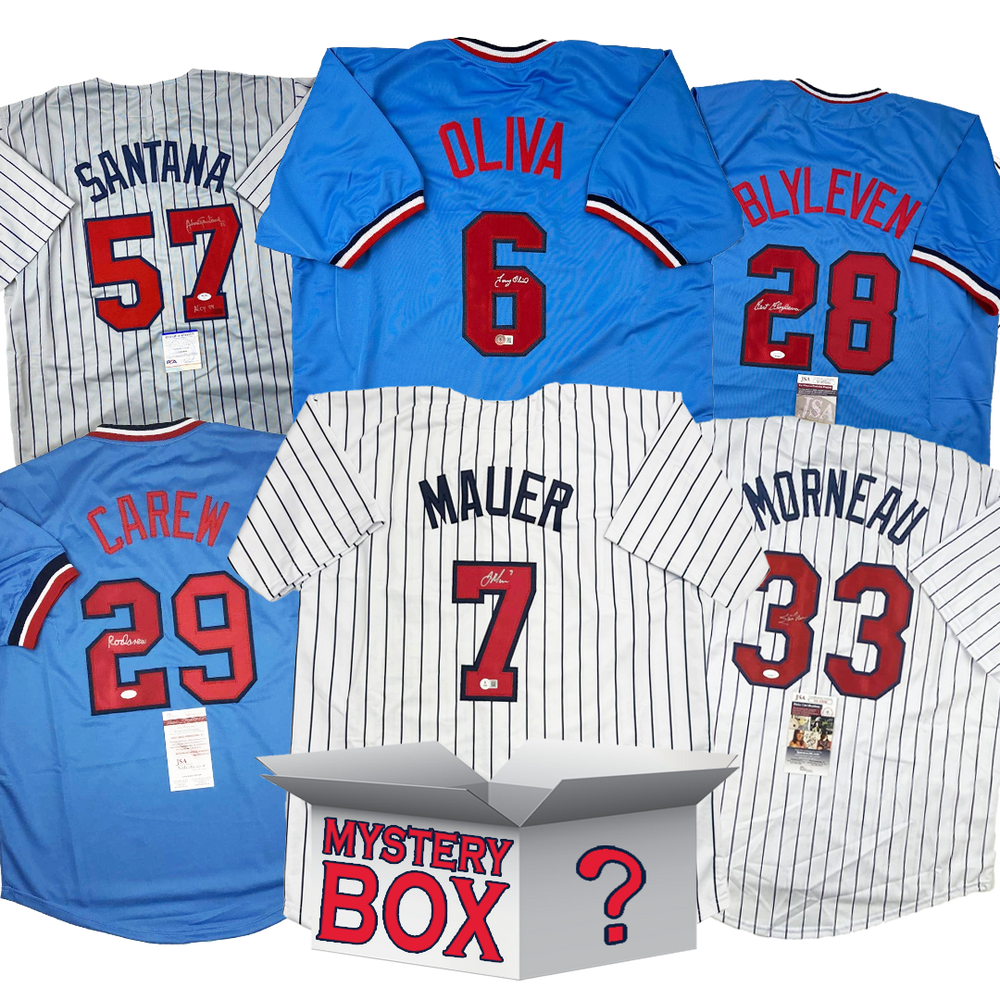 Autographed/Signed Minnesota Baseball Jersey Mystery Box with PSA JSA or Beckett COA