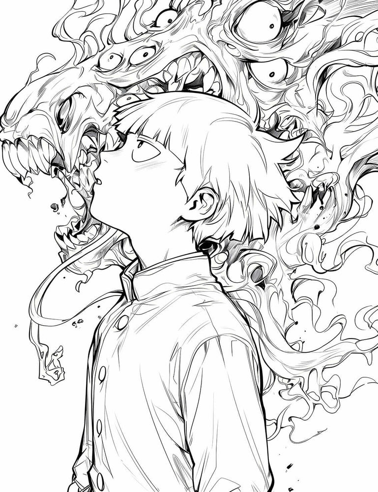 Mob Psycho 100 Coloring Page - Facing the Abyss Spirit Monster Art (ONLINE ORDER ONLY)
