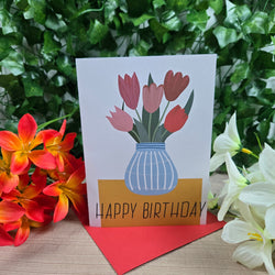 Tulips in Vase Happy Birthday Mom Card (ONLINE ORDER ONLY)