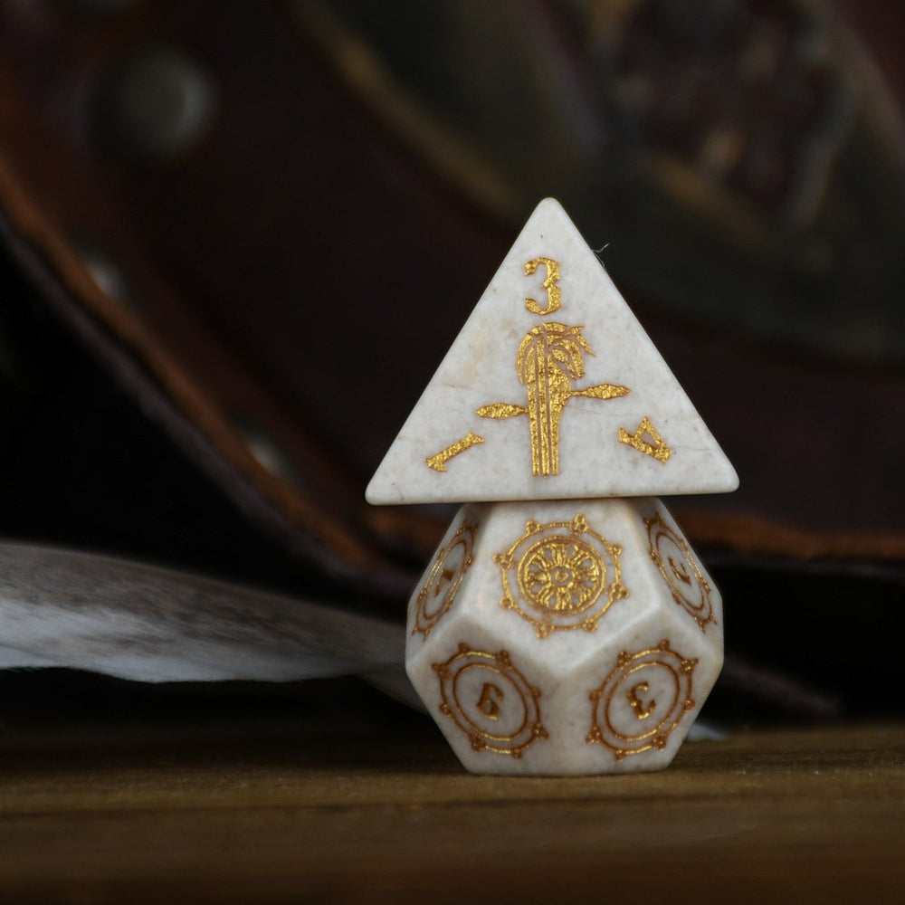 Pre-Order || Mongolian White Opal Stone Dice Set - Dice Around the World Collection
