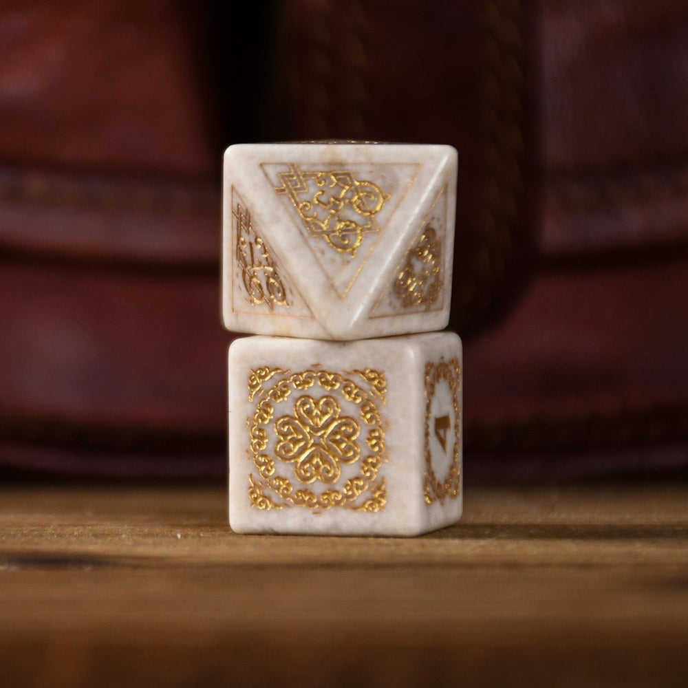 Pre-Order || Mongolian White Opal Stone Dice Set - Dice Around the World Collection