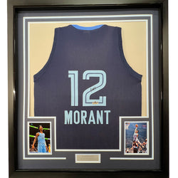 Framed Facsimile Autographed Ja Morant 35x39 Memphis Dark Blue Reprint Laser Auto Basketball Jersey (ONLINE ORDER ONLY)