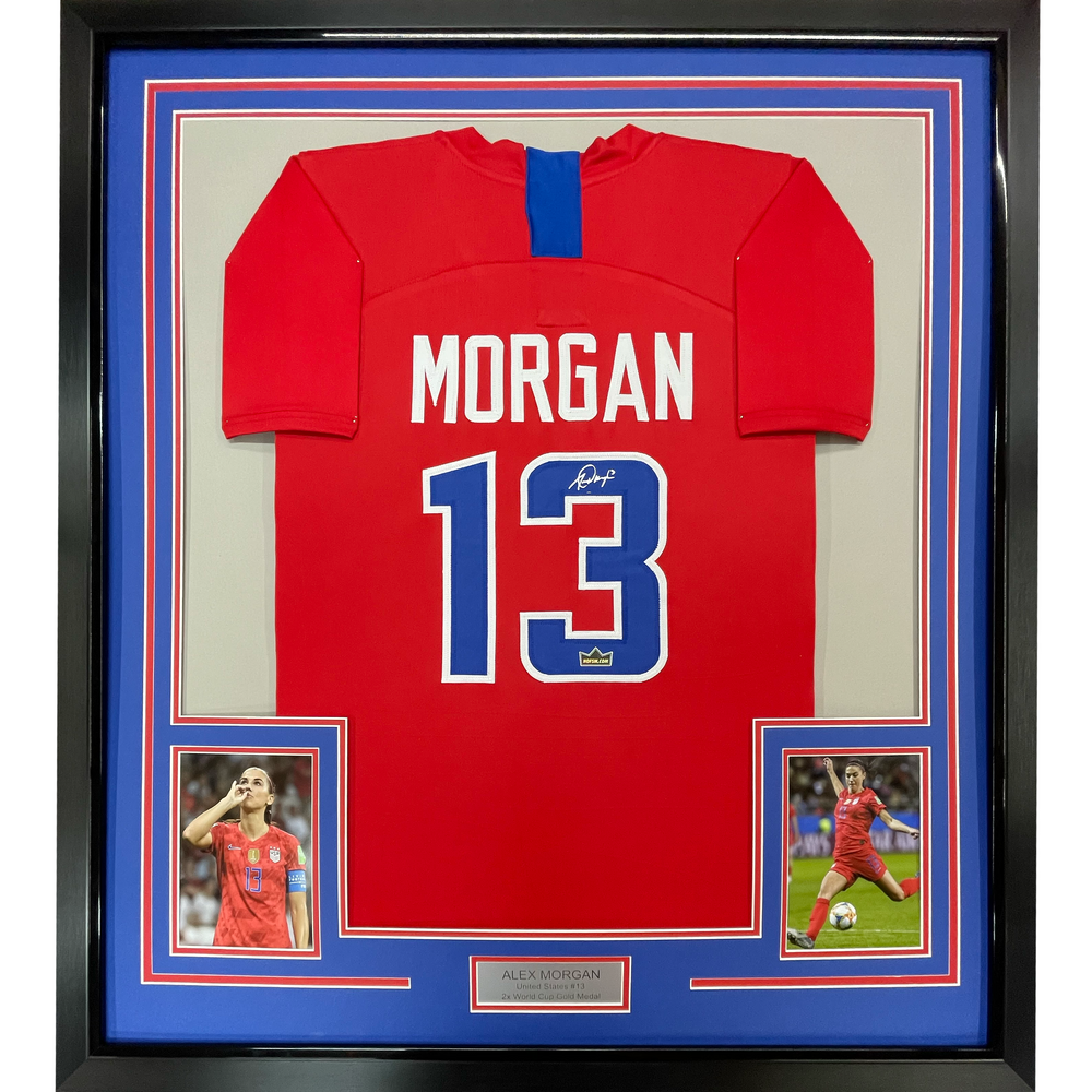 Framed Facsimile Autographed Alex Morgan 35x39 United States USA Red World Cup Reprint Laser Auto Soccer Jersey (ONLINE ORDER ONLY)