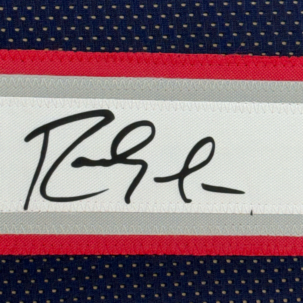 Framed Facsimile Autographed Randy Moss 35x39 New England Blue Reprint Laser Auto Football Jersey (ONLINE ORDER ONLY)