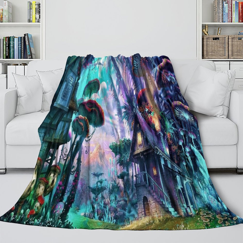 Mushroom House Blanket Flannel Throw Room Decoration (Online Order Only)