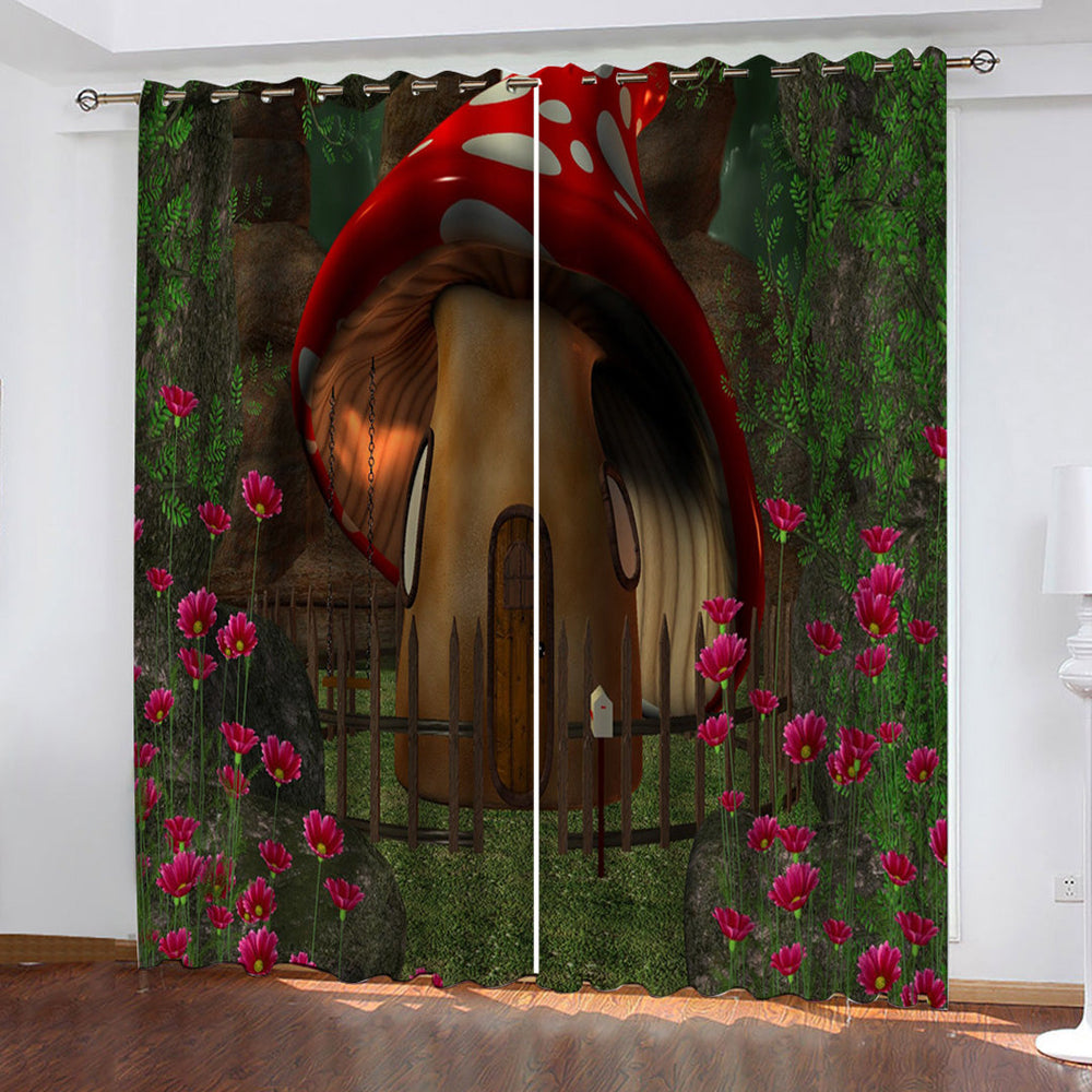 Mushroom House Curtains Pattern Blackout Window Drapes (Online Order Only)