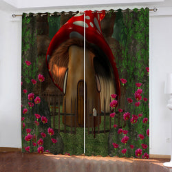 Mushroom House Curtains Pattern Blackout Window Drapes (Online Order Only)