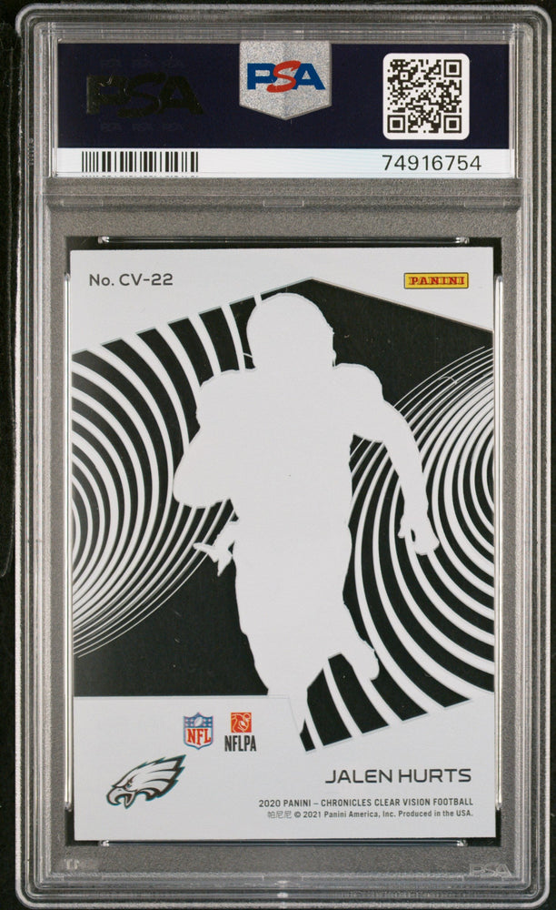 Graded 2020 Panini Chronicles Jalen Hurts #CV22 Clear Vision Rookies Rookie RC Football Card PSA 10 Gem Mint