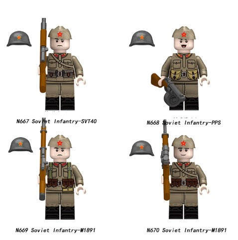 Soviet Infantry SVT40 Minifig 4pc