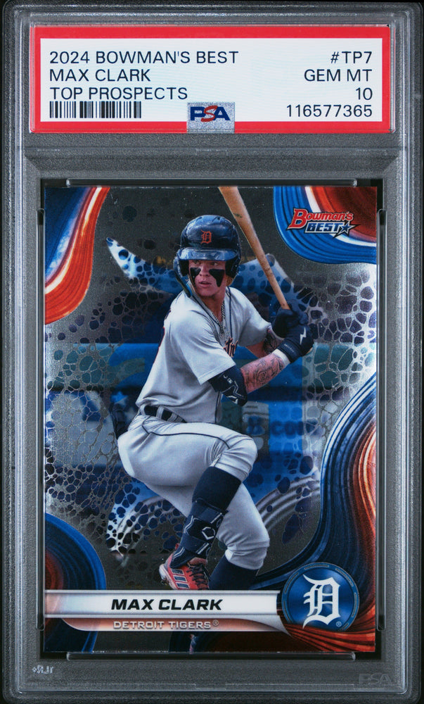 Graded 2024 Topps Bowmans Best Max Clark #TP7 Top Prospects Rookie RC Baseball Card PSA 10 Gem Mint (ONLINE ORDER ONLY)