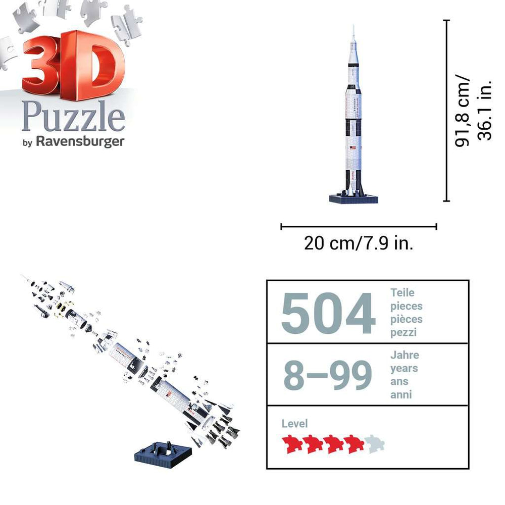 NASA Apollo Saturn V Rocket 504 Piece 3D Jigsaw Puzzle Ravensburger (ONLINE ORDER ONLY)