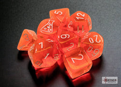 Translucent Polyhedral Neon Orange/white 7-Die Set (with bonus die) (Online Only)