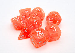 Translucent Polyhedral Neon Orange/white 7-Die Set (with bonus die) (Online Only)