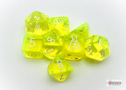 Translucent Polyhedral Neon Yellow/white 7-Die Set (with bonus die) (Online Only)