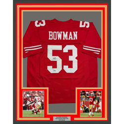 Framed Autographed/Signed NaVorro Bowman 35x39 San Francisco Red Football Jersey Beckett BAS COA