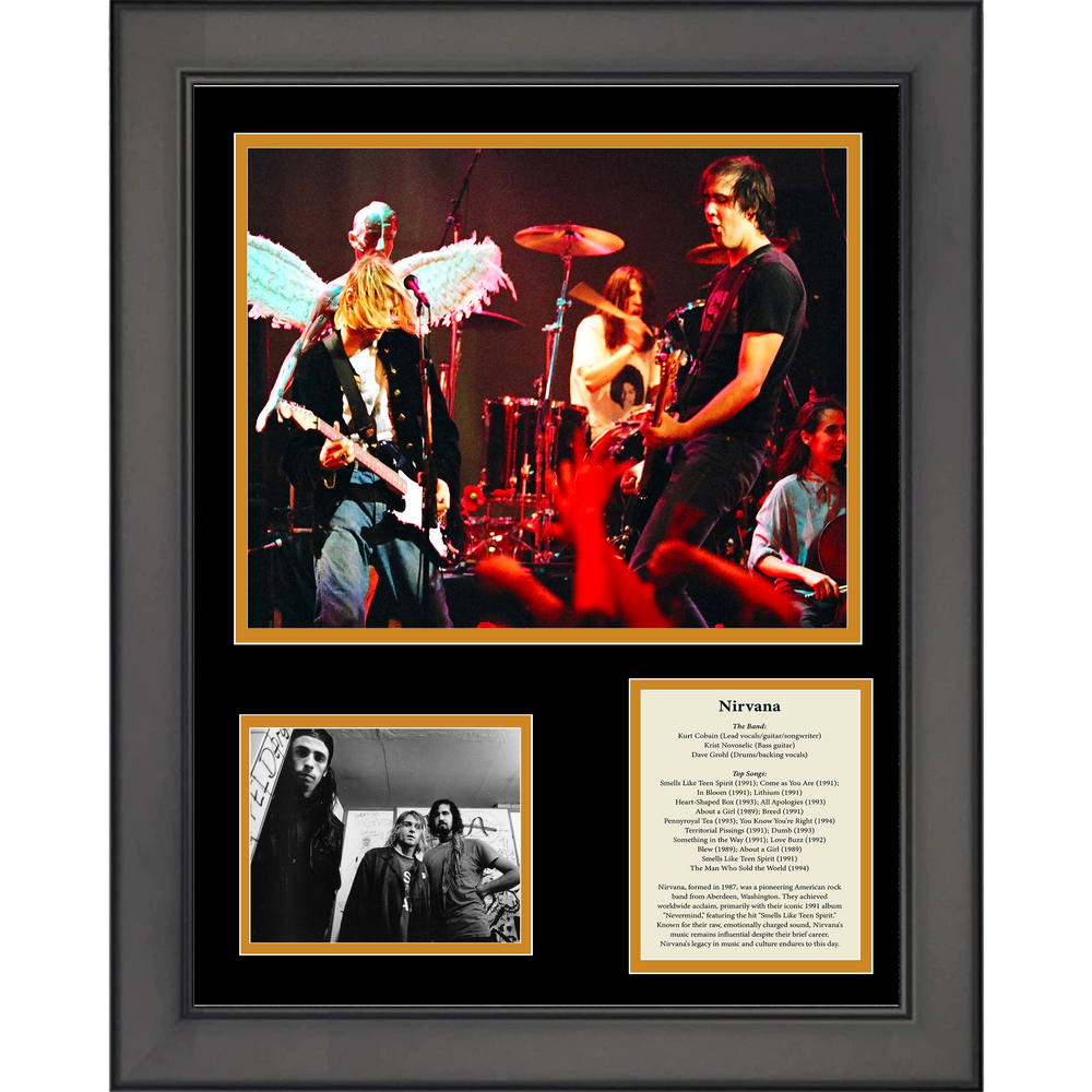 Framed Nirvana Band Members & Discography 11"x14" Music Three Photo Collage (ONLINE ORDER ONLY)