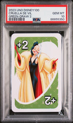 2023 UNO DISNEY 100 CRUELLA DE VIL GREEN DRAW 2 PSA 10 (Online Order Only)