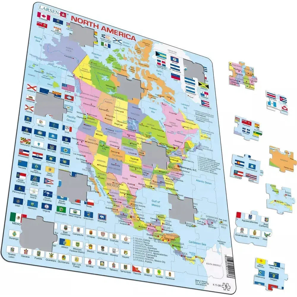 North America Map 70 Piece Tray Jigsaw Puzzle Larsen (ONLINE ORDER ONLY)