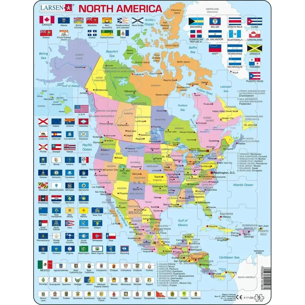 North America Map 70 Piece Tray Jigsaw Puzzle Larsen (ONLINE ORDER ONLY)