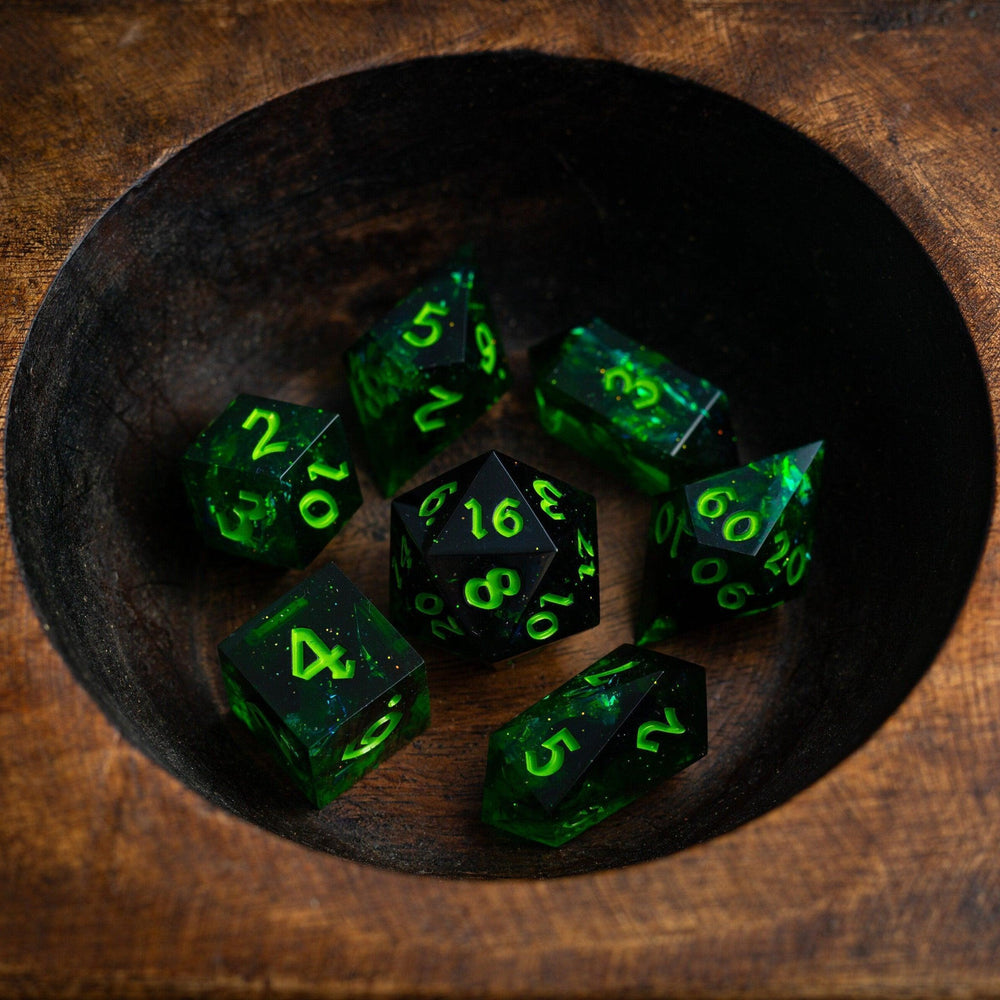 Nox Green Handmade Resin DND Dice Set (ONLINE ORDER ONLY)