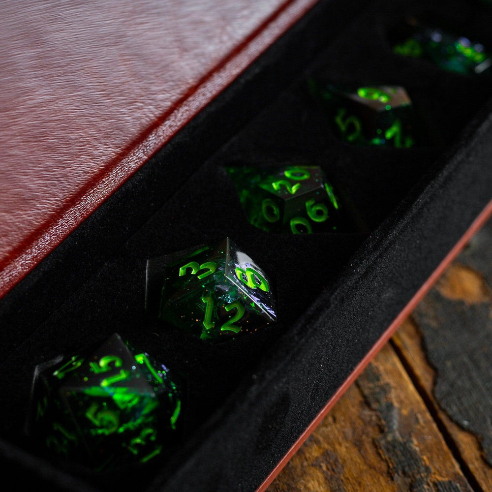 Nox Green Handmade Resin DND Dice Set (ONLINE ORDER ONLY)