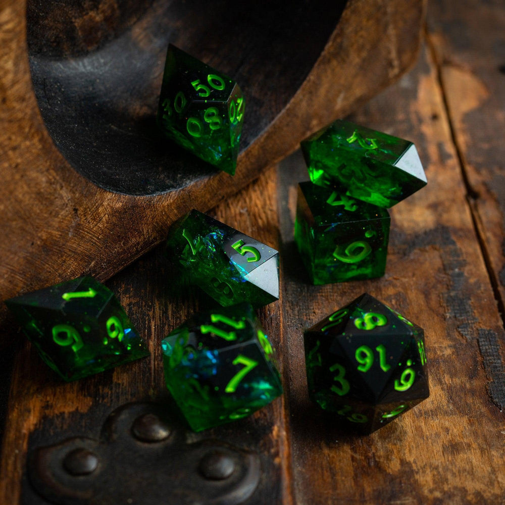 Nox Green Handmade Resin DND Dice Set (ONLINE ORDER ONLY)
