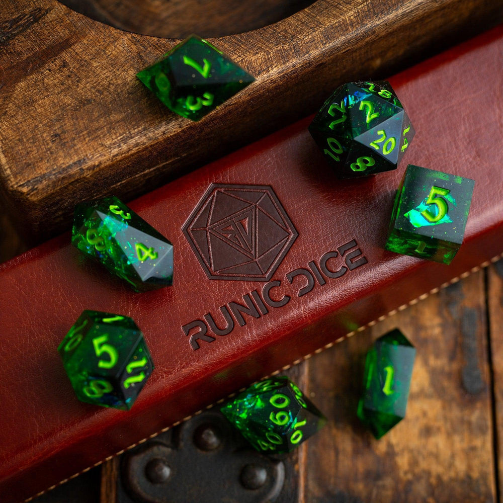 Nox Green Handmade Resin DND Dice Set (ONLINE ORDER ONLY)