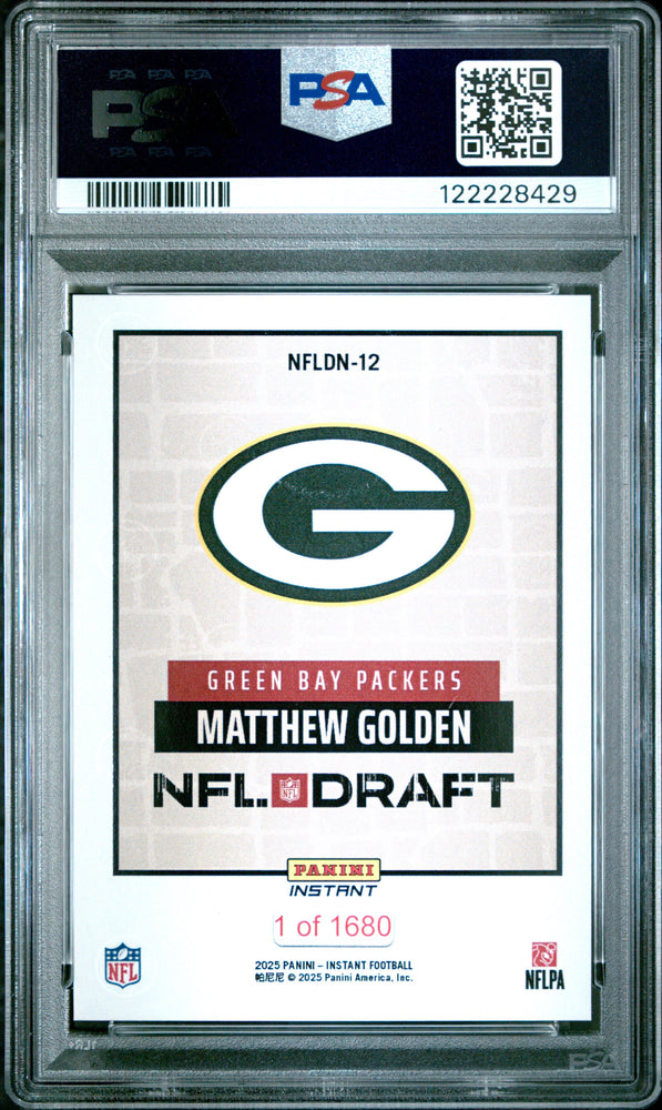 Graded 2025 Panini Instant Matthew Golden #NFLDN12 NFL Draft Night Rookie RC Football Card PSA 10 Gem Mint