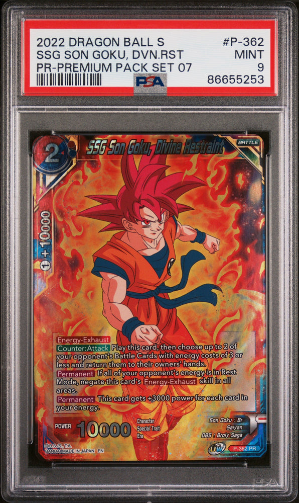 2022 DRAGON BALL SUPER REALM OF THE GODS 7 SSG GOKU, DVN RSTRNT #P-362 - PSA 9 (Online Order Only)