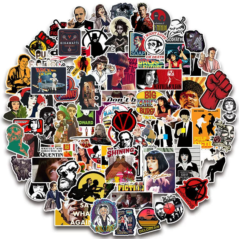 100 Classic Movie Graffiti Stickers Pulp Fiction Godfather and Other Best Selling Notebook Luggage Guitar Stickers (ONLINE ORDER ONLY)