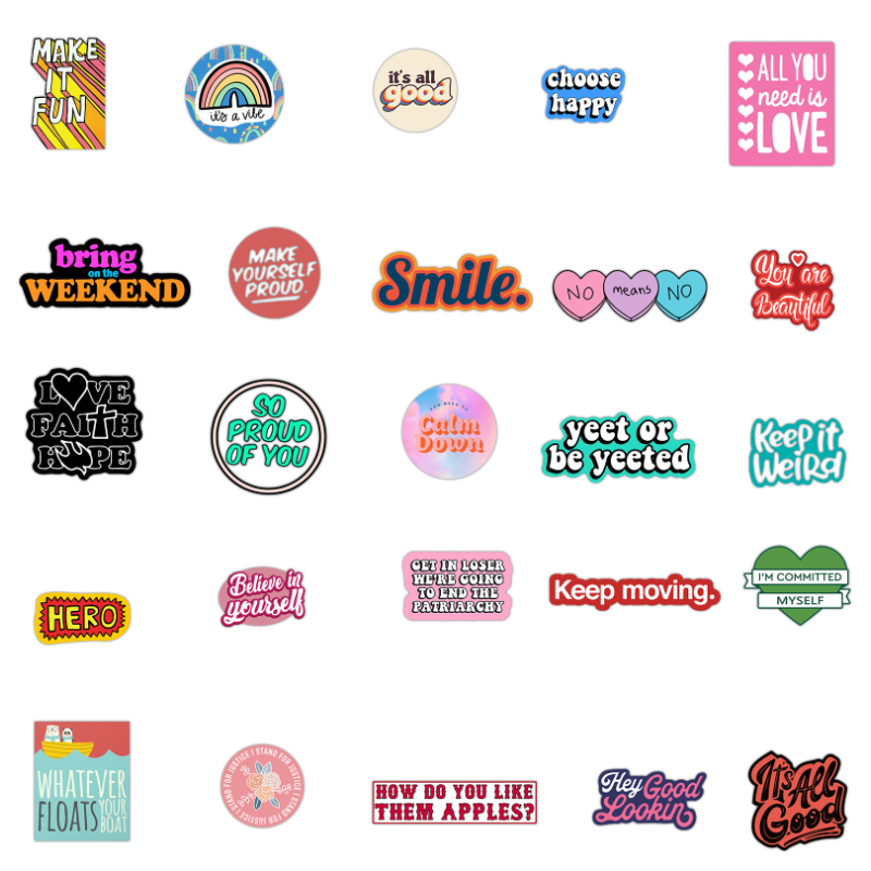 50 Sheets Inspirational Ins English Phrase Graffiti Stickers Luggage Electric Motorcycle Helmet Notebook Waterproof Stickers (Online Order Only)