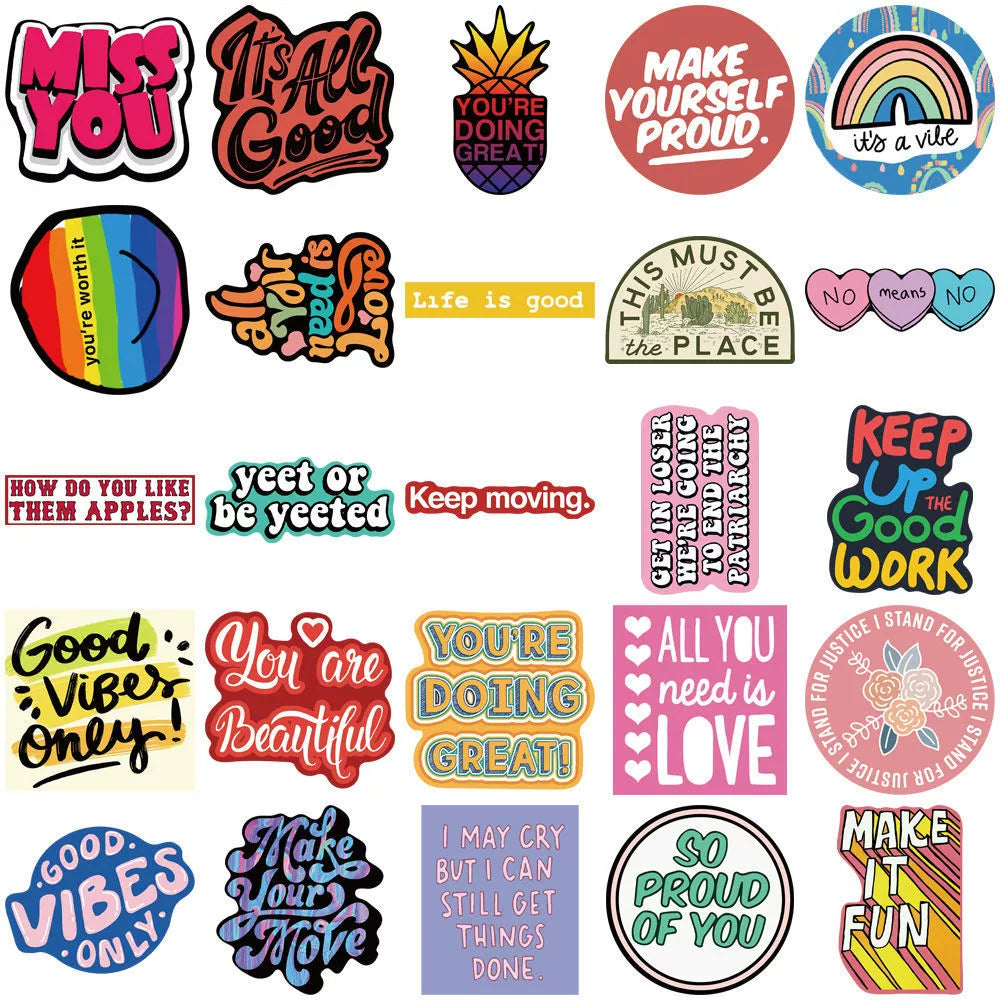 50 English Slogans Simple Cute Girly Style DIY Self-Adhesive Luggage Graffiti Waterproof Journal Stickers Ins (ONLINE ORDER ONLY)