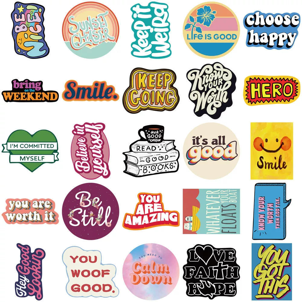 50 English Slogans Simple Cute Girly Style DIY Self-Adhesive Luggage Graffiti Waterproof Journal Stickers Ins (ONLINE ORDER ONLY)
