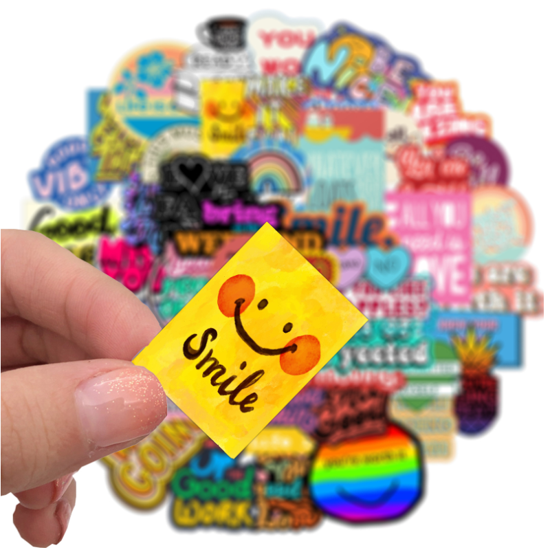 50 Sheets Inspirational Ins English Phrase Graffiti Stickers Luggage Electric Motorcycle Helmet Notebook Waterproof Stickers (Online Order Only)