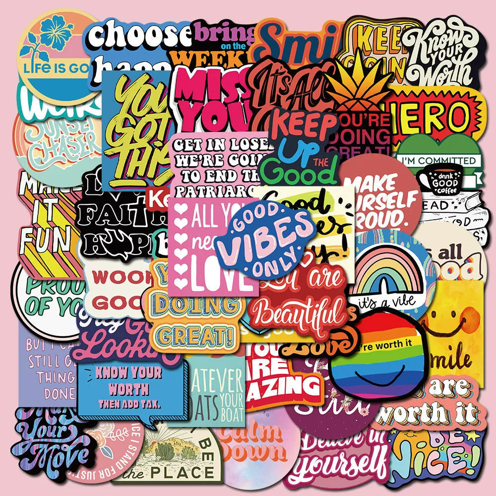 50 English Slogans Simple Cute Girly Style DIY Self-Adhesive Luggage Graffiti Waterproof Journal Stickers Ins (ONLINE ORDER ONLY)