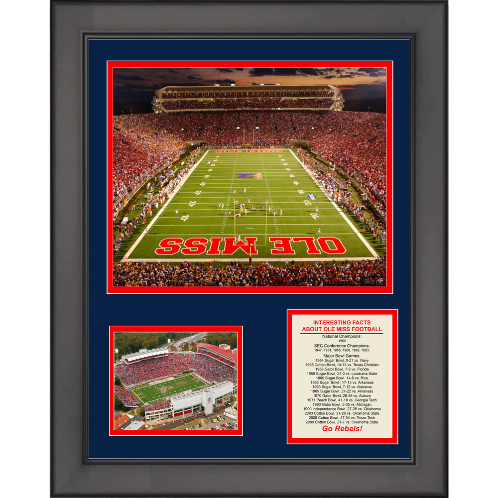 Framed Ole Miss Rebels Team History & Championships 11"x14" Football Three Photo Collage (ONLINE ORDER ONLY)