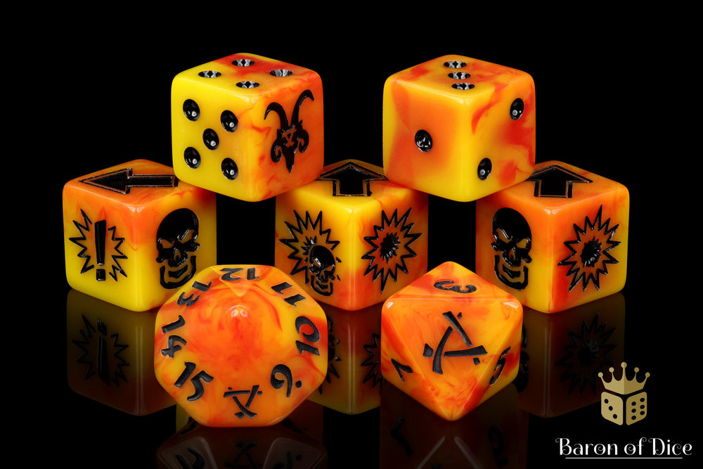 Orange Fire - Bloody Football Dice (Set of 7) (ONLINE ORDER ONLY)