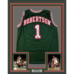 Framed Facsimile Autographed Oscar Robertson 35x39 Milwaukee Green Reprint Laser Auto Basketball Jersey (ONLINE ORDER ONLY)