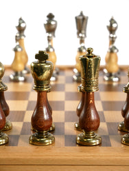 Chess Set - Big Staunton Metal and Wood Maple & Golden Rosewood Chessmen on Inlaid Beechwood Chest (ONLINE ORDER ONLY)