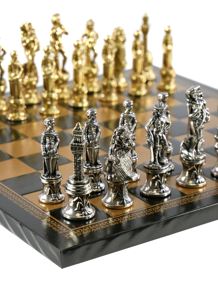 Chess Set - Florence Metal Men on Faux Leather Chess Board (ONLINE ORDER ONLY)